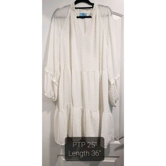 NWT CeCe Soft Ecru Eyelet Dress Long Puff Sleeve Size 2XL MSRP $99 - Picture 3 of 10